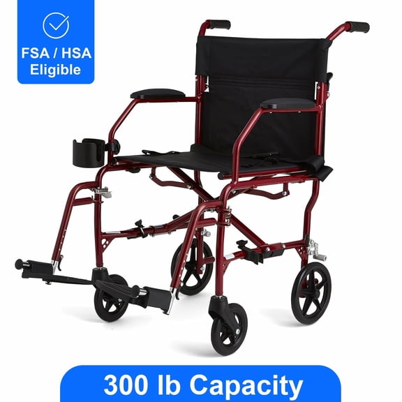 Ultra Lightweight Transport Wheelchair, Burgundy