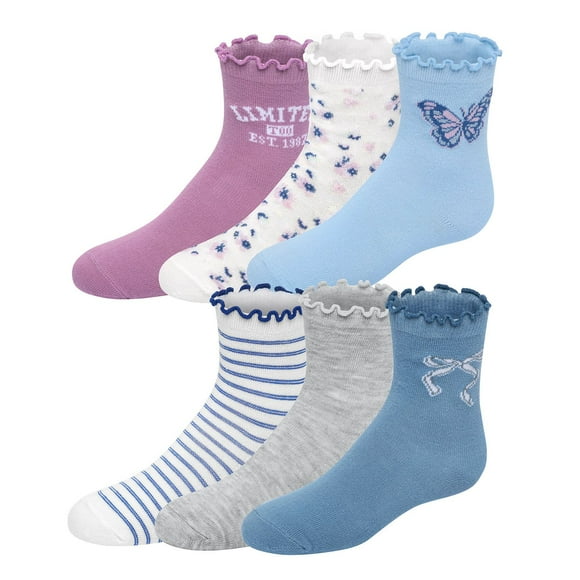 Limited Too Girls 6-Pack Lettuce Edge Quarter Crew Sock
