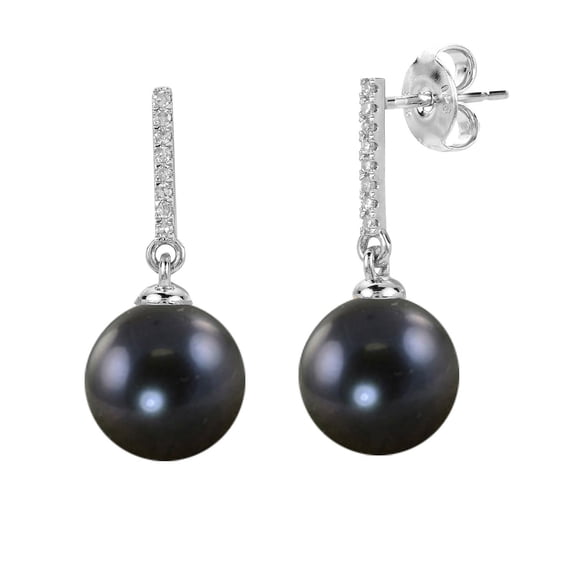 8-9mm Cultured Freshwater Pearl and Diamond (0.05 cttw) Drop Earrings in 14K Gold