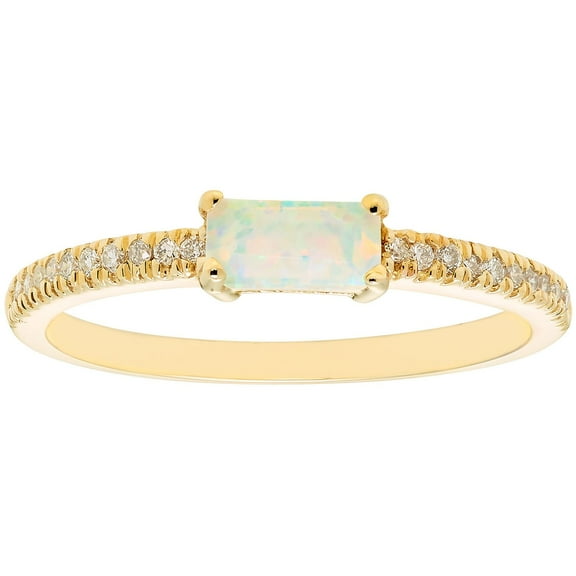 Baguette Cut Gemstone and 0.10 CT. T.W. Diamond Ring in 14K Gold