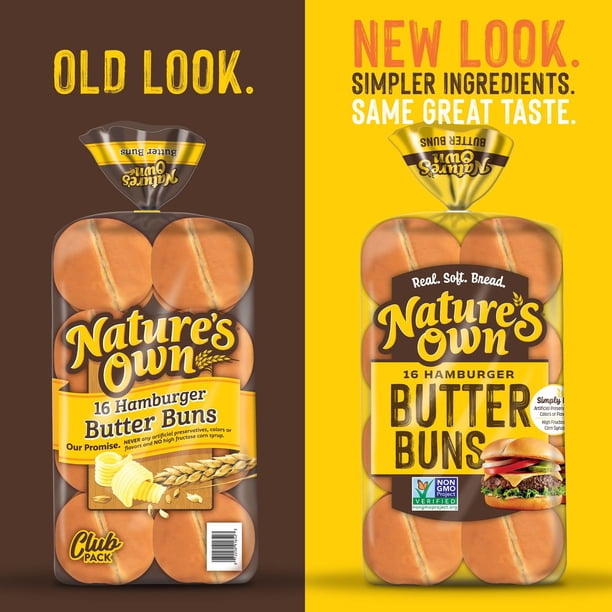 Nature's Own Hamburger Butter Buns, White Hamburger Buns, 16 ct