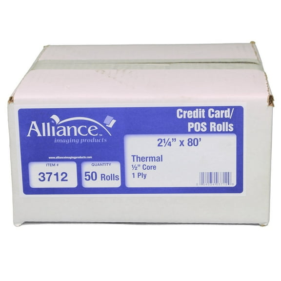 Alliance Thermal Paper Receipt Rolls, 2 1/4" x 80', White, 50 Rolls