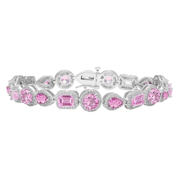 Multi-Cut Gemstone Halo Tennis Bracelet in Sterling Silver