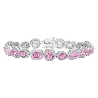 Multi-Cut Gemstone Halo Tennis Bracelet in Sterling Silver