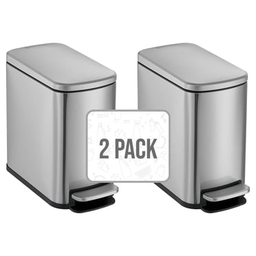 Simpli-Magic Bathroom Step Trash Can 2-Pack, Choose Color, 6 Liter / 1.6 Gallon Compact Bins with Hands-Free Foot Pedal and Quiet Soft-Close Lid for Bathroom, Bedroom, Office