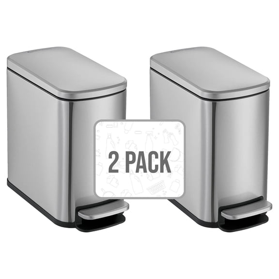 Simpli-Magic Bathroom Step Trash Can 2-Pack, Choose Color, 6 Liter / 1.6 Gallon Compact Bins with Hands-Free Foot Pedal and Quiet Soft-Close Lid for Bathroom, Bedroom, Office