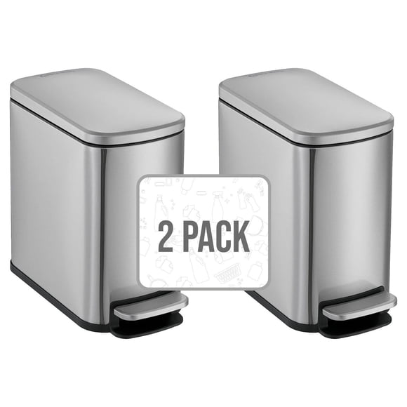 Simpli-Magic Bathroom Step Trash Can 2-Pack, Choose Color, 6 Liter / 1.6 Gallon Compact Bins with Hands-Free Foot Pedal and Quiet Soft-Close Lid for Bathroom, Bedroom, Office