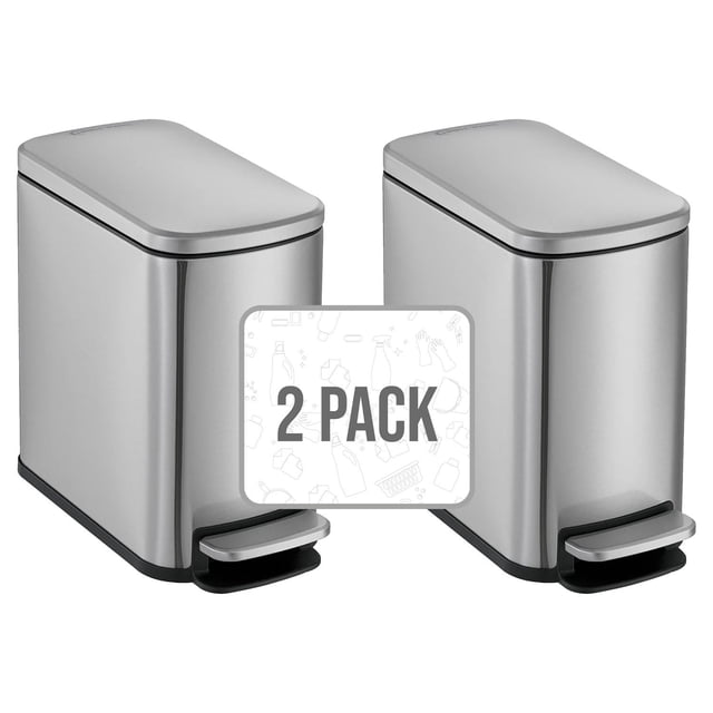 Simpli-Magic Bathroom Step Trash Can 2-Pack, Choose Color, 6 Liter / 1.6 Gallon Compact Bins with Hands-Free Foot Pedal and Quiet Soft-Close Lid for Bathroom, Bedroom, Office