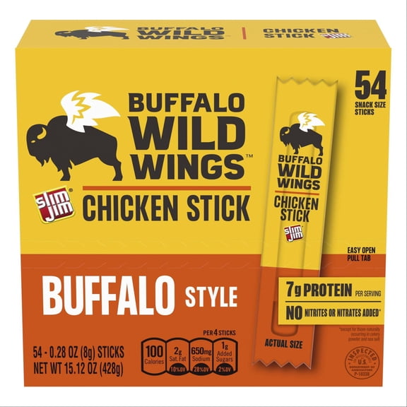 Slim Jim Buffalo Wild Wings Chicken Sticks, Buffalo Style, 0.28 oz., 54 pk.