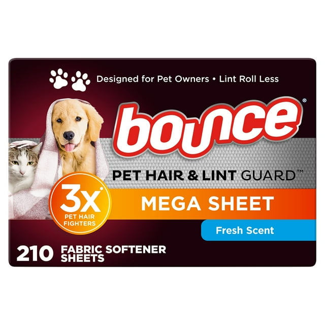 Bounce Pet Hair & Lint Guard Mega Dryer Sheets, Fresh Scent 210 ct.