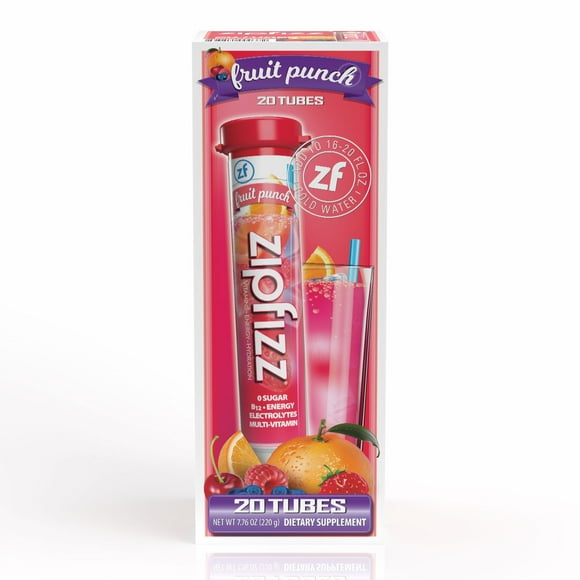 Zipfizz Energy Multi-Vitamin Hydration Drink Mix, Fruit Punch, 20 ct.