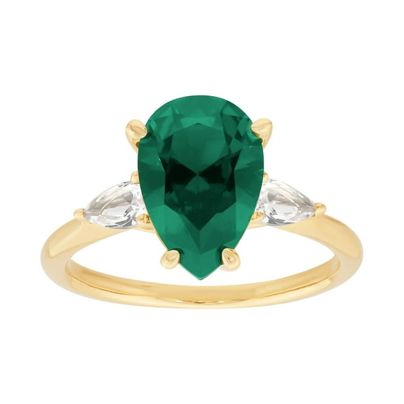 Pear Cut Lab Created Gemstone 3-Stone Ring in 14K Gold