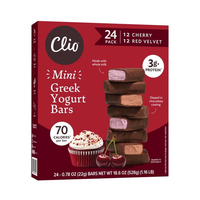 Clio Greek Yogurt Bars, Cherry & Red Velvet, 24 pk.