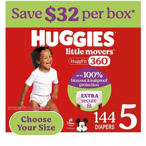Huggies Little Movers HuggFit 360° Diapers, Sizes 3-7
