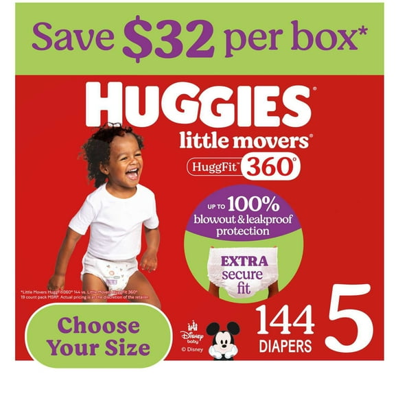 Huggies Little Movers HuggFit 360° Diapers, Sizes 3-7