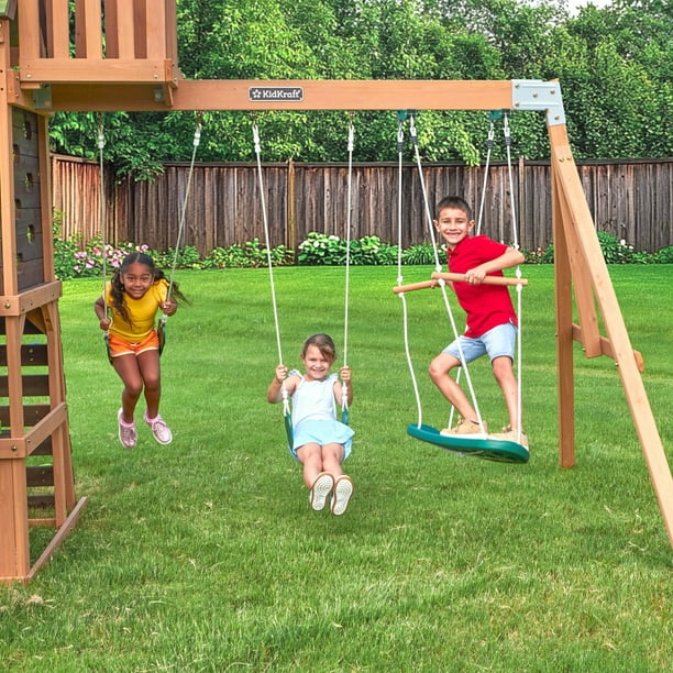 KidKraft Tennyson Twist Wooden Outdoor Swing Set with Surf Swing