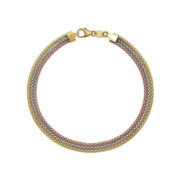 Tricolor Popcorn Chain Bracelet in 14K Gold