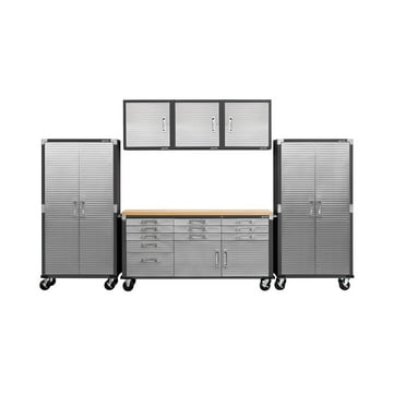 Seville Classics UltraHD 6-Piece Steel Garage Cabinet Storage Set With Rolling Workbench, 12' Wide