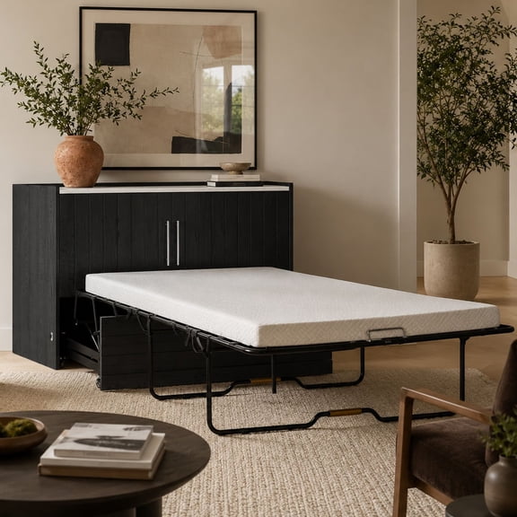 HH2 Home Tasmin Wood Twin Murphy Bed Cabinet with Mattress