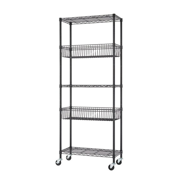 TRINITY 5-Tier NSF Wire Shelving w/ Baskets, 30" W x 14" D x 75.5" H