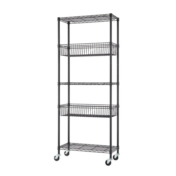 TRINITY 5-Tier NSF Wire Shelving w/ Baskets, 30" W x 14" D x 75.5" H