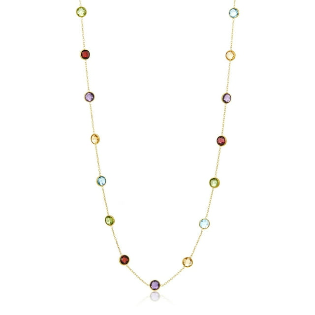 Multi Gemstone Station Necklace in 14K Gold