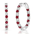 thumbnail image 2 of Lab Created Gemstone Huggie Hoop Earrings in Sterling Silver, 2 of 6
