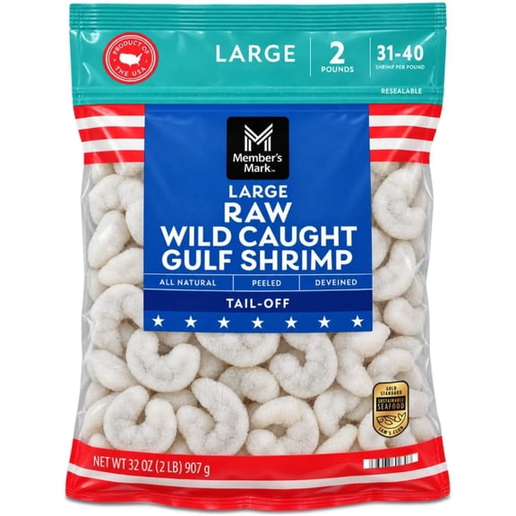 Member's Mark Large Raw Wild Caught Gulf Shrimp, Frozen, 31-40 ct. per pound, 2 lbs.