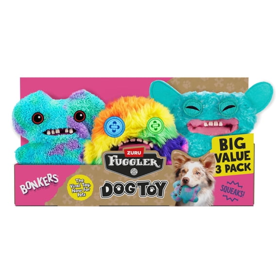 Fugglers, Squeaky & Plush Dog Toys for Playtime, Multi-color, 3 pk.
