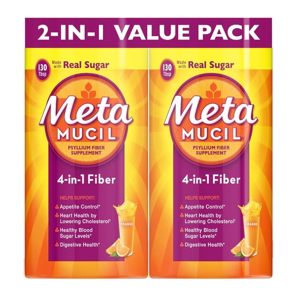 Metamucil Psyllium 4in1 Fiber Supplement Powder, Orange, 55 oz., 2 pk.
