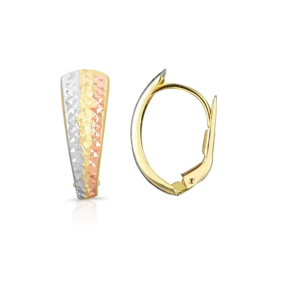 Sparkle Diamond Cut Huggie Earrings in 14K Tri-Color Gold
