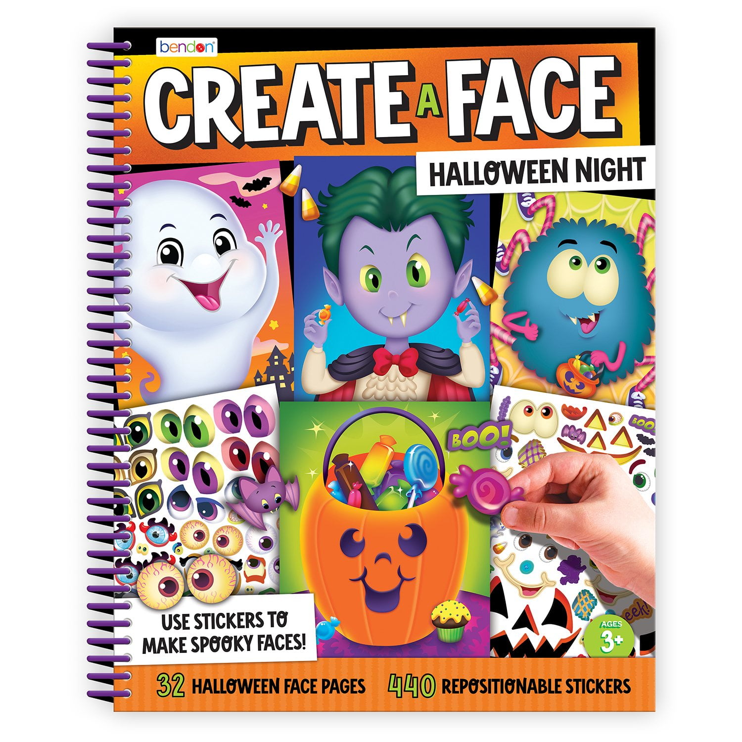 Bendon's Halloween Create-A-Face Sticker Activity Pad, Spiral Bound ...