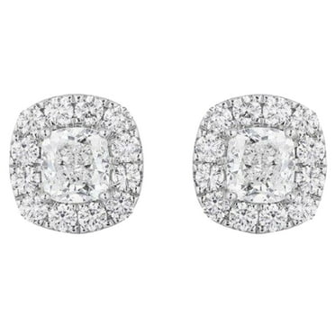 3.00 CT. T.W. Cushion Cut Halo Diamond Stud Earrings in 18K Gold
