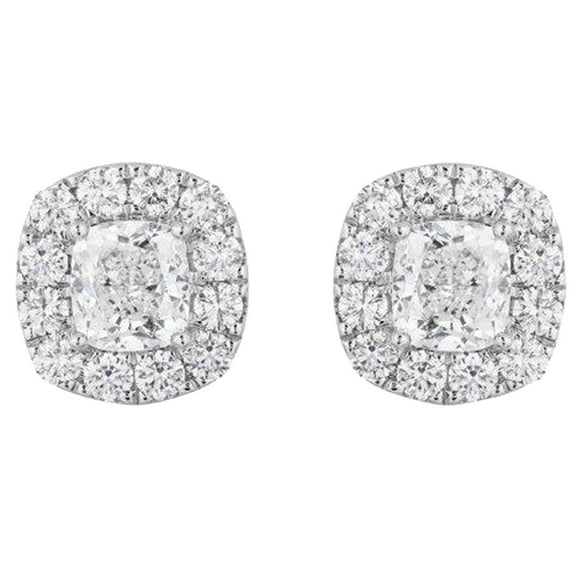 3.00 CT. T.W. Cushion Cut Halo Diamond Stud Earrings in 18K Gold