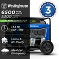 thumbnail image 8 of 6500/5300–Watt Westinghouse Dual Fuel Portable Generator With CO Sensor + Propane Hose, 8 of 13