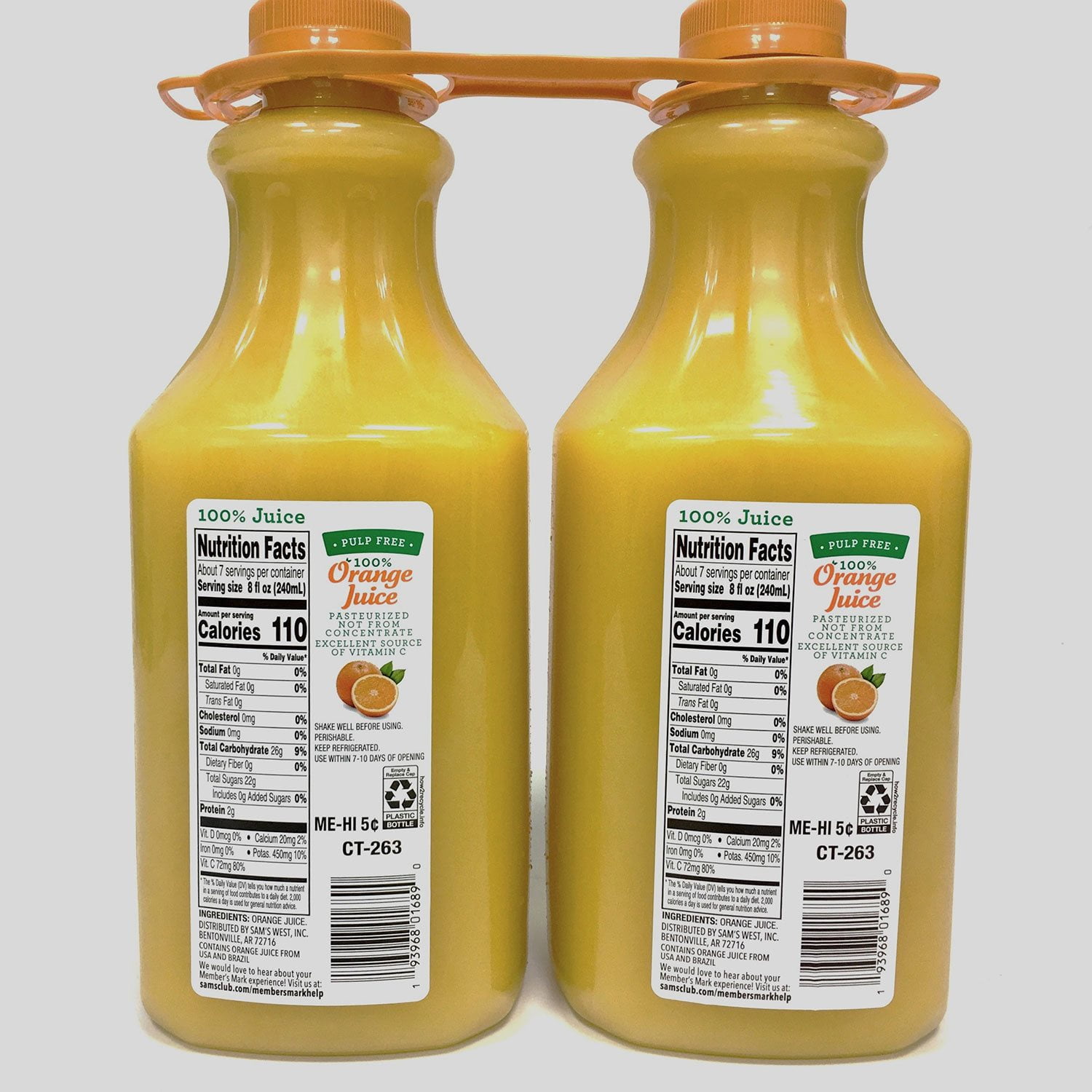 Member's Mark Pulp-Free 100% Orange Juice, 52 pk