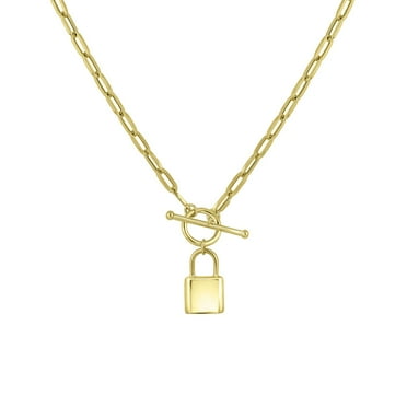 Padlock Toggle Paperclip Chain Pendant Necklace in 14K Gold
