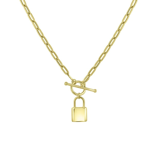 Padlock Toggle Paperclip Chain Pendant Necklace in 14K Gold