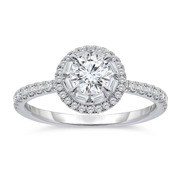 0.95 CT.T.W. Round & Baguette Diamond Bridal Ring in 14K White Gold