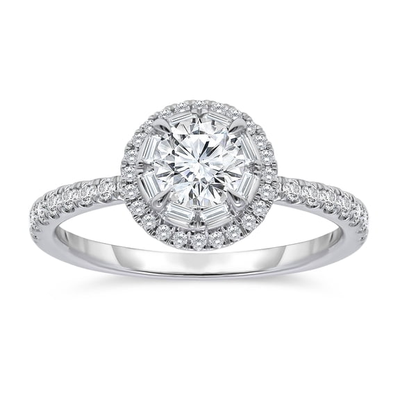 0.95 CT.T.W. Round & Baguette Diamond Bridal Ring in 14K White Gold