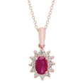 thumbnail image 1 of Oval Cut Gemstone & 0.18 CT. T.W. Starburst Pendant Necklace in 14K Gold, 1 of 3