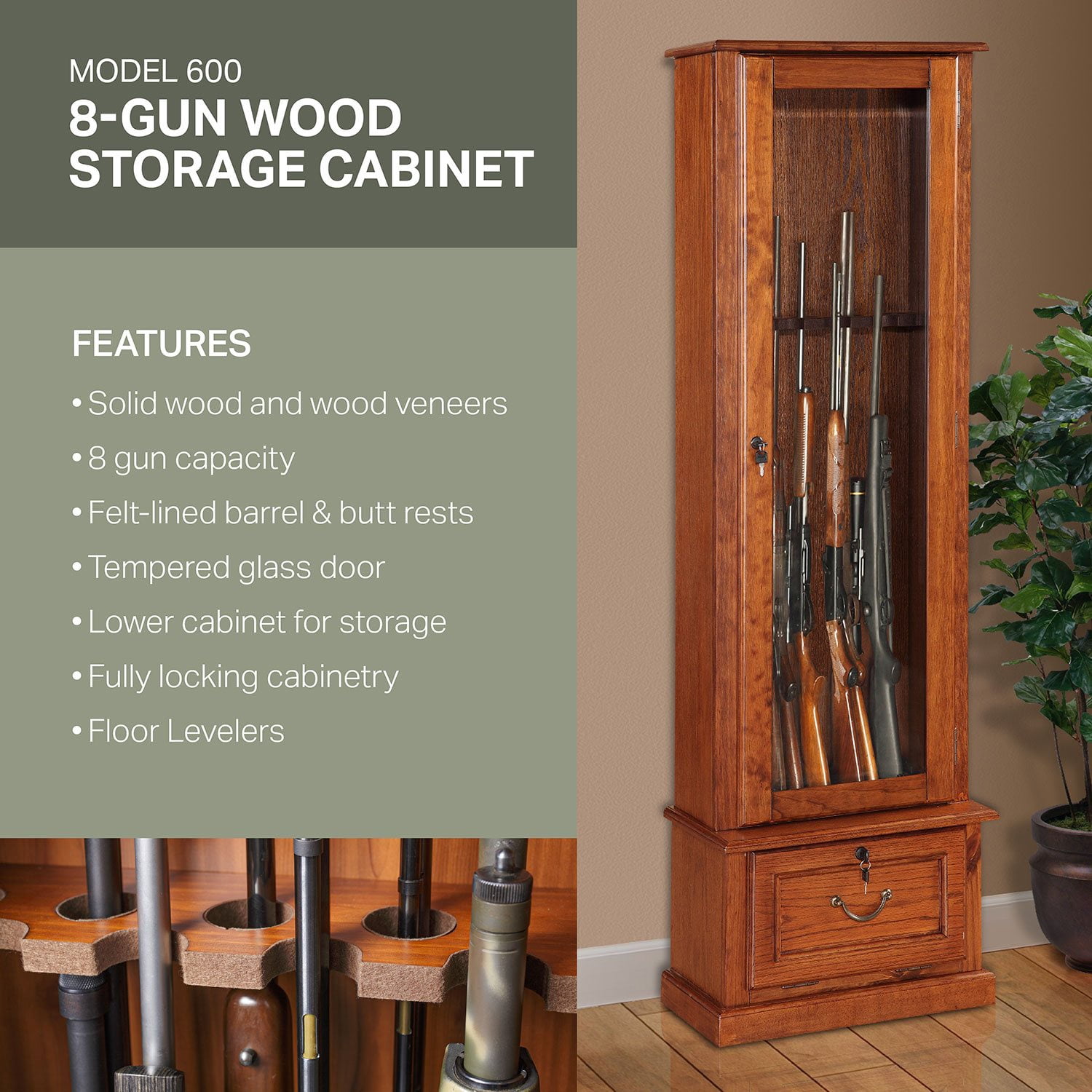 American Furniture 8-Gun Fully Locked Solid Wood Cabinet