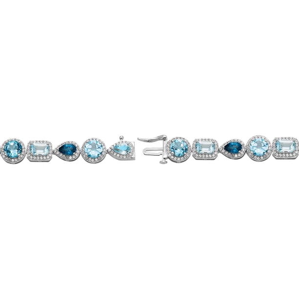 Multi-Cut Gemstone Halo Tennis Bracelet in Sterling Silver