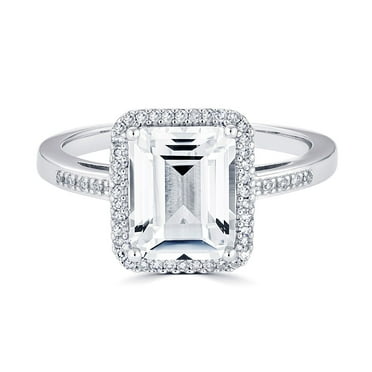 Emerald Cut Gemstone & 0.14 CT. T.W. Halo Diamond Ring in Sterling Silver
