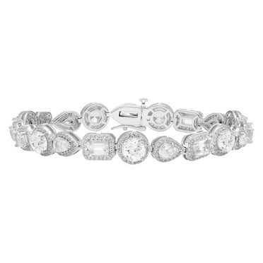 Multi-Cut Gemstone Halo Tennis Bracelet in Sterling Silver