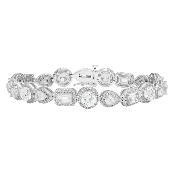 Multi-Cut Gemstone Halo Tennis Bracelet in Sterling Silver