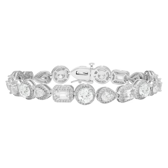 Multi-Cut Gemstone Halo Tennis Bracelet in Sterling Silver