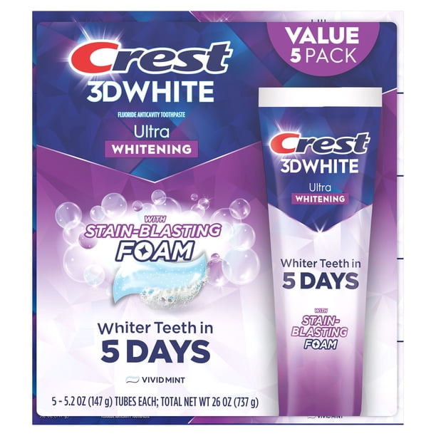 Crest 3D White Vivid Mint Ultra Whitening Toothpaste, 5.2 oz., 5
