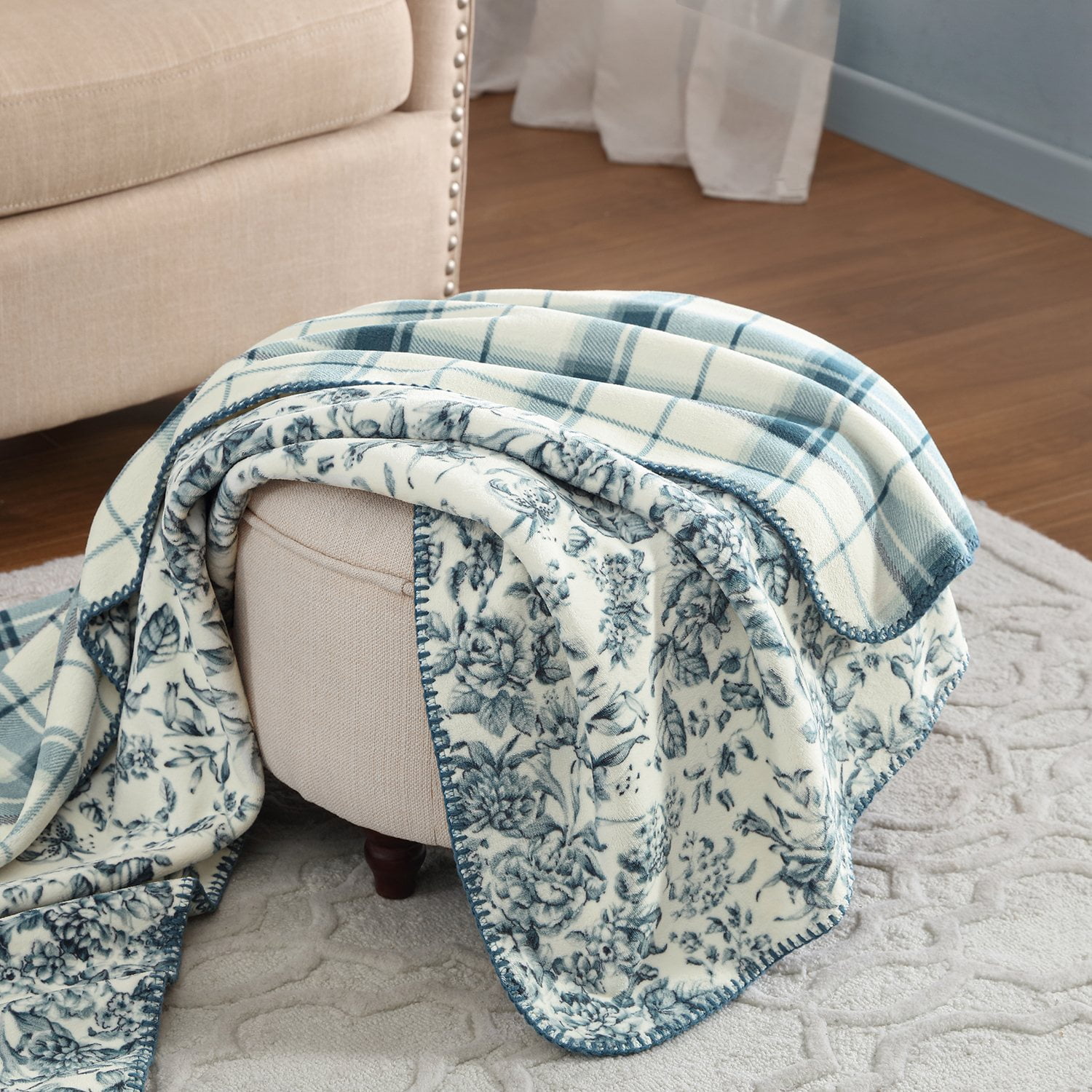 Laura Ashley Coco Plush Reversible Throw, 60