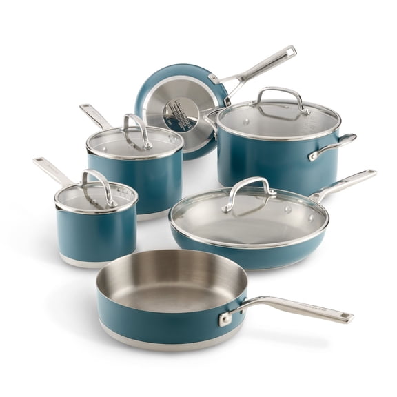 KitchenAid 10-Piece Color-Finished Stainless Steel 3-Ply Base Cookware Set